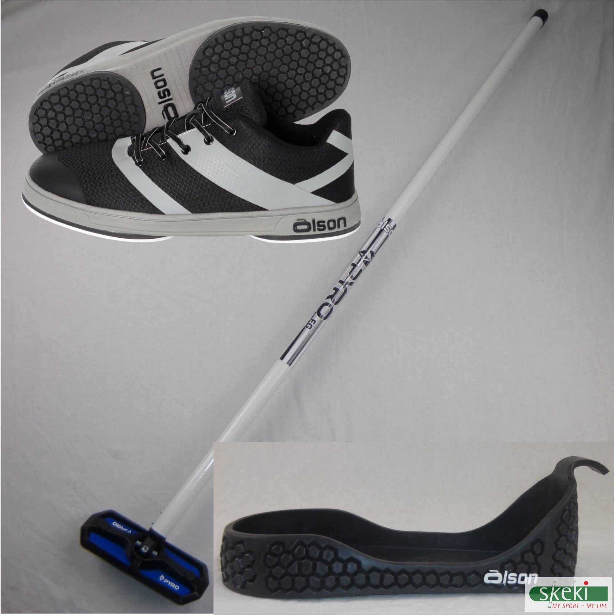 Olson Starterset Curlingschuhe+Gripper+PYRO Curlingbesen